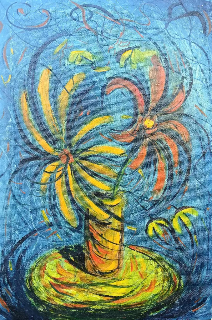 "Fiori in movimento", oil painting, cm. 20x30