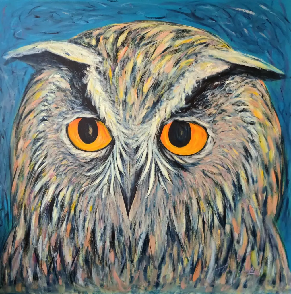 Il gufo di giorno, oil painting, cm. 100x100